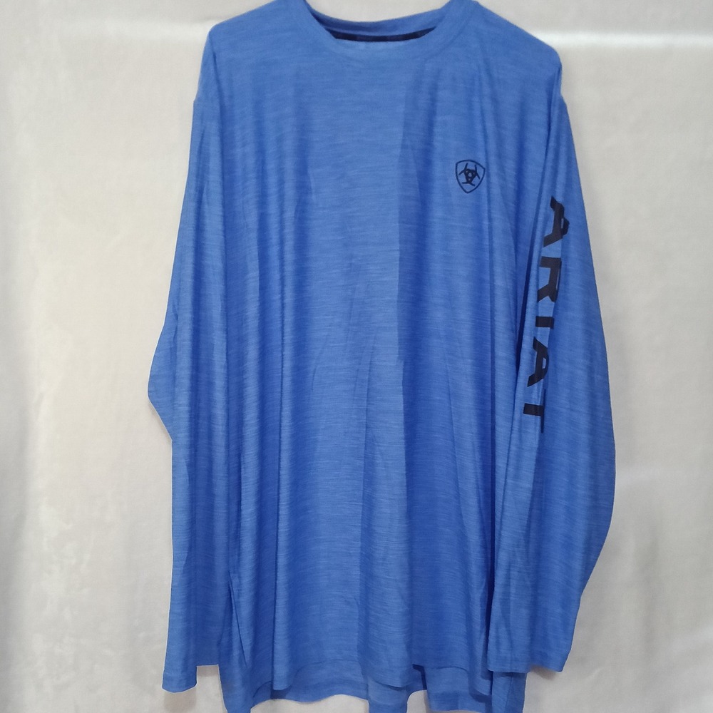 Ariat Mens XXL Blue AriatTEK Long Sleeve Performance Graphic T Shirt Logo